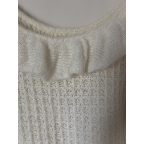 Anthropologie Sweater Large Womens Knit Cream Ruffle Open Knit - Picture 4 of 13